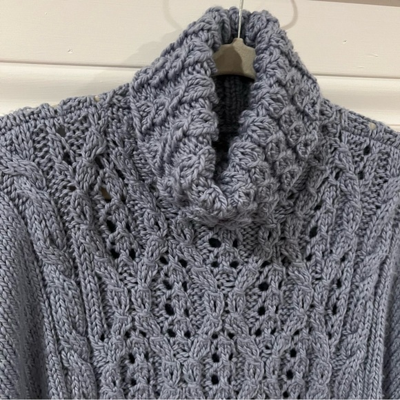 Handmade Cozy blue Cable Knit Turtleneck poncho one size turtle neck by Nancy - Picture 8 of 9